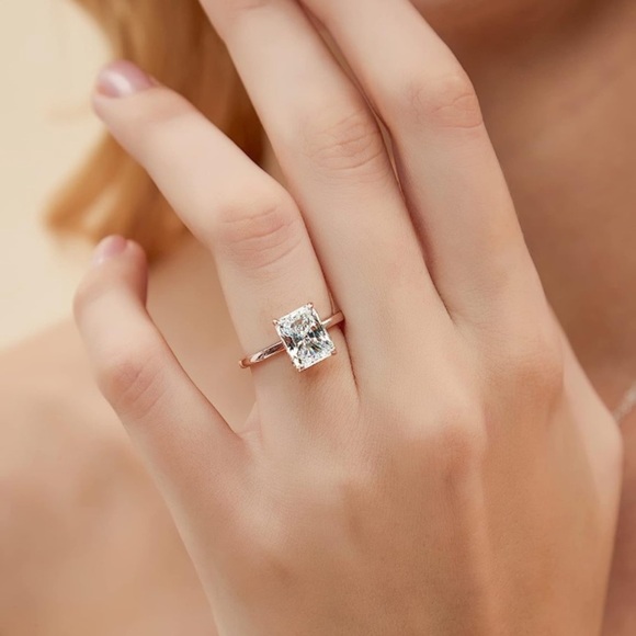 3 Carat Radiant Cut Hidden Halo Diamond Ring Rose Gold - Picture 5 of 10